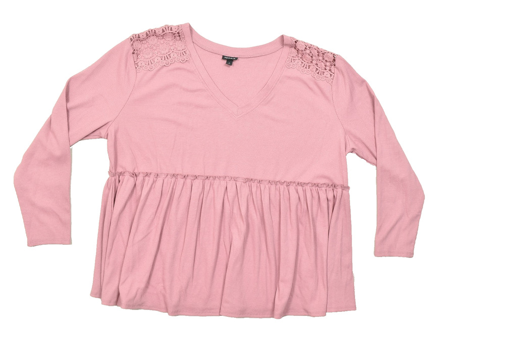 Torrid Pink Waffle Knit Peplum Top Plus Size 2 With Lace Accents